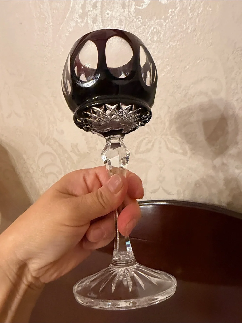 Vintage Cut to clear Cranberry Wine Glass